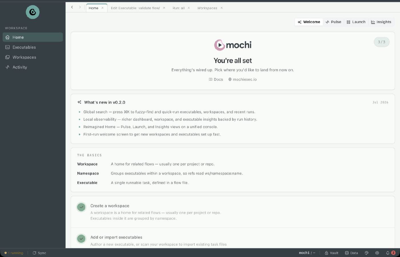 The Mochi dashboard